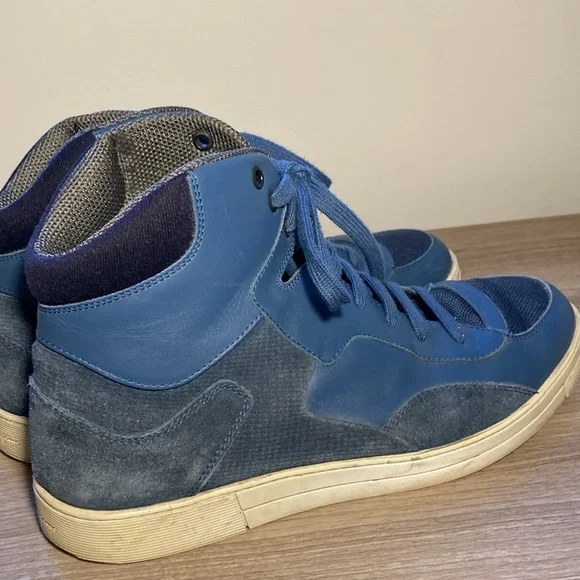 Salvatore Ferragamo Robert leather suede high top sneakers blue 8,5 EE - Picture 16 of 16